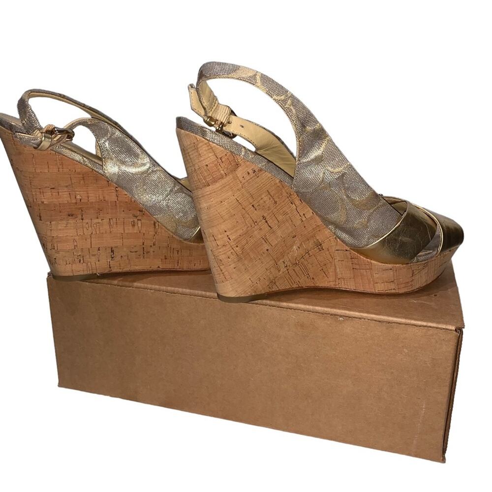 Coach - Jessy gold and cork wedges Slingback style, size 9 - Picture 5 of 14